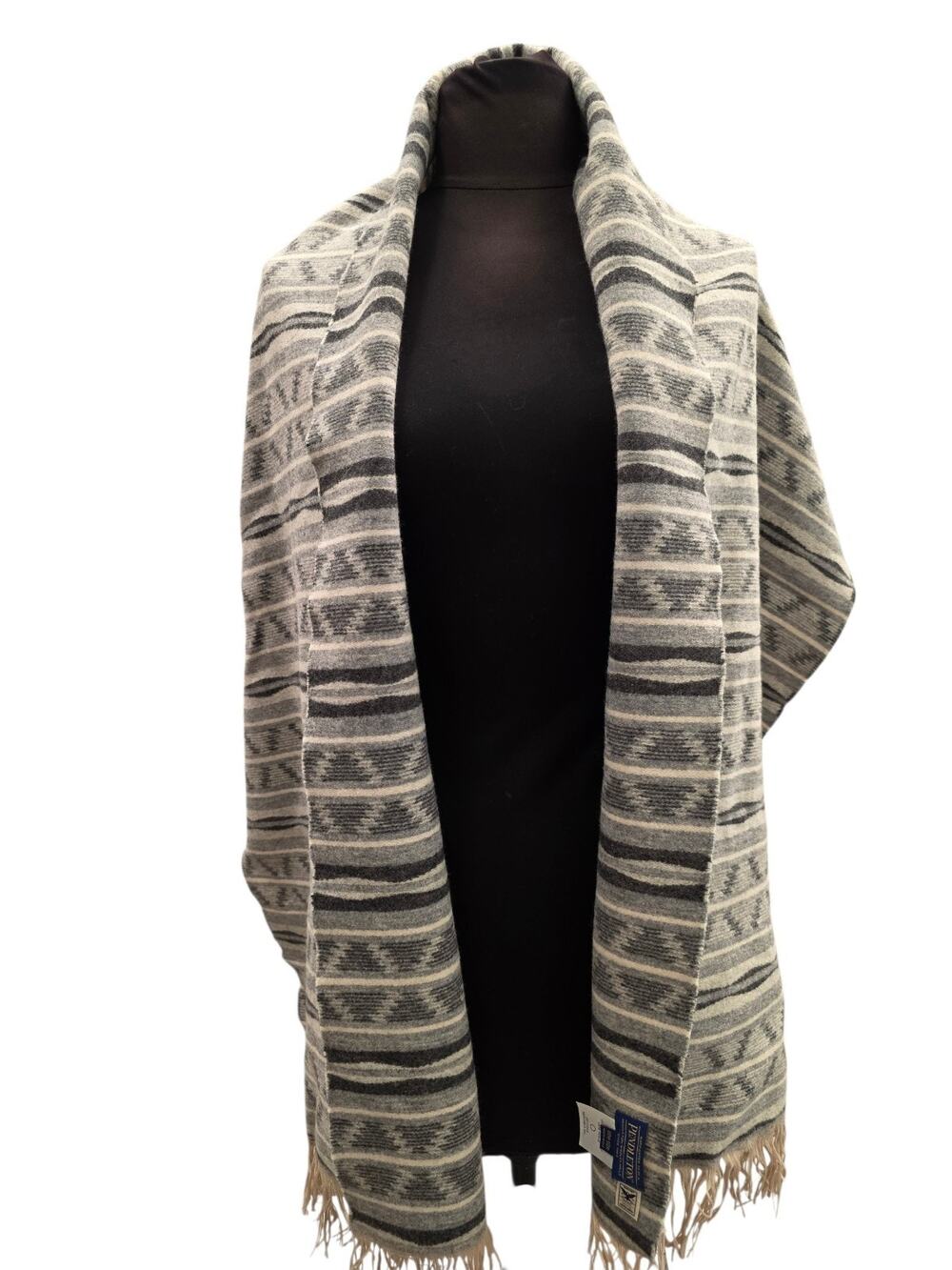 Pendleton Grey Western Wool Blanket Scarf 68x19in